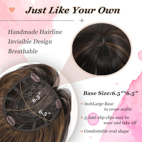 OOPPOO hair topper with French part clip-in bangs creates a seamless side fringe look.