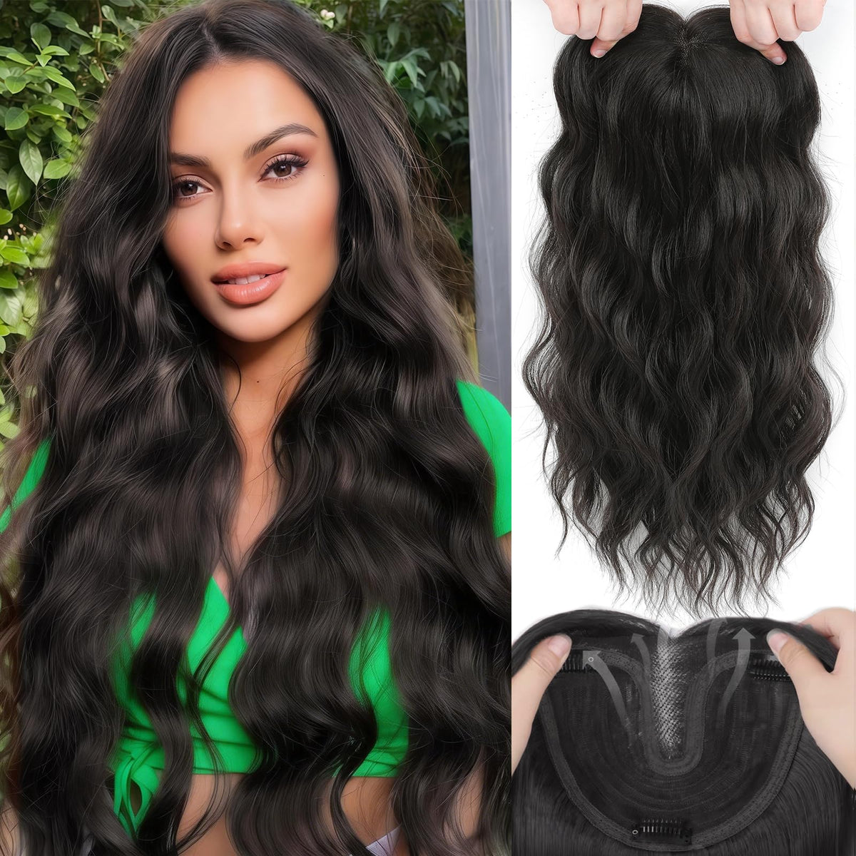 OOPPOO hair topper with 20-inch curly bangs for natural volume and easy styling