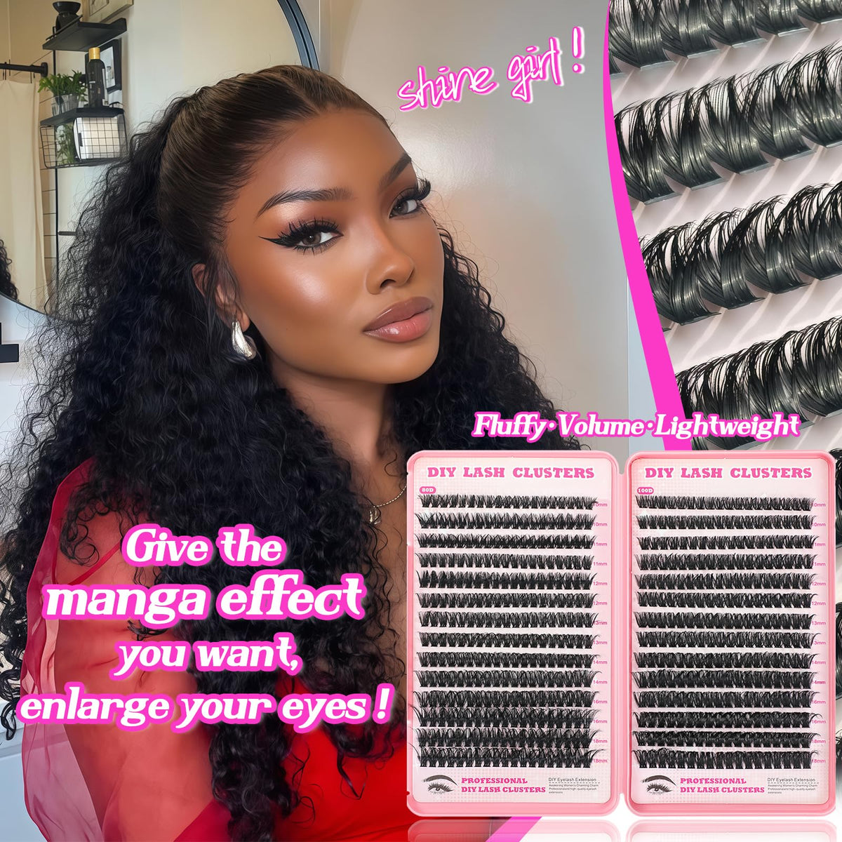 OOPPOO Manga Lash Clusters Kit 10-18mm lengths for customizable volume