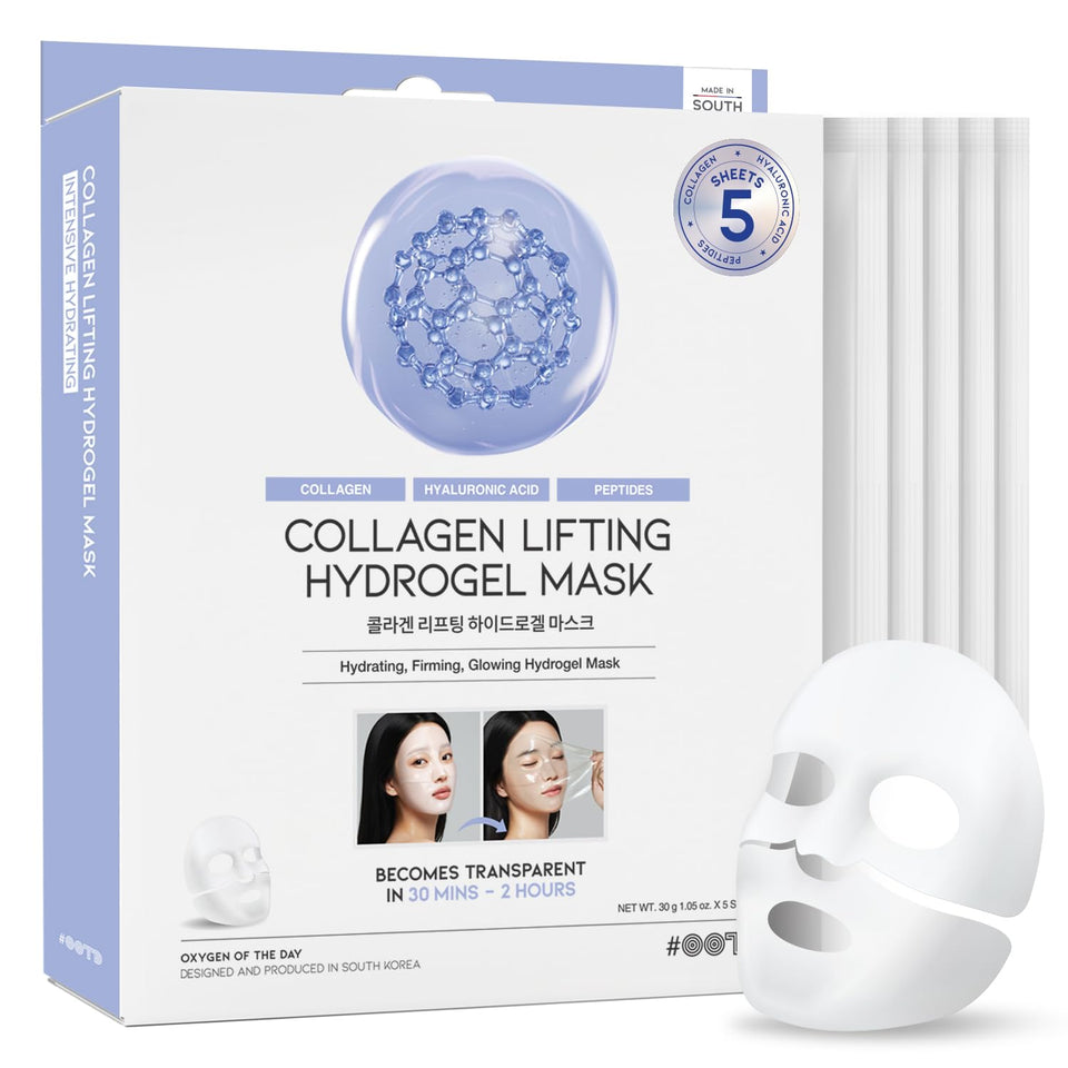 OOTD Collagen Lifting Hydrogel Mask box showing five masks for hydration and elasticity