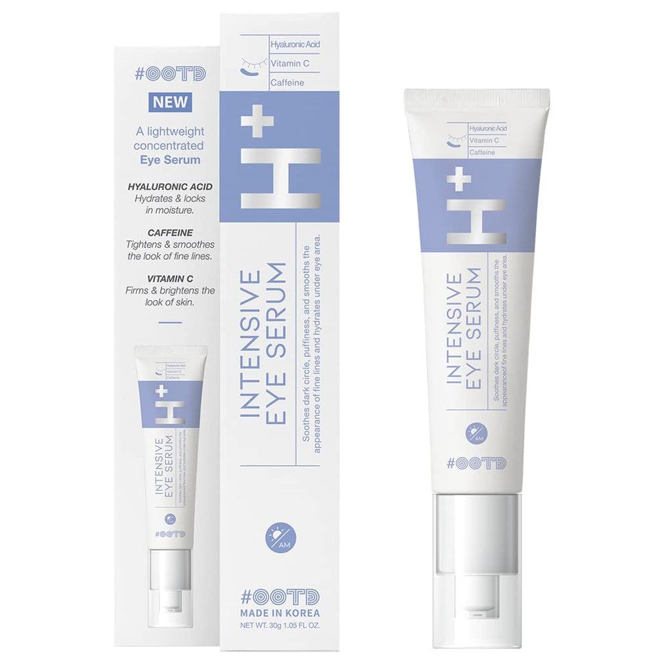OOTD under-eye serum bottle showcases vegan formula and 30g packaging for daily care