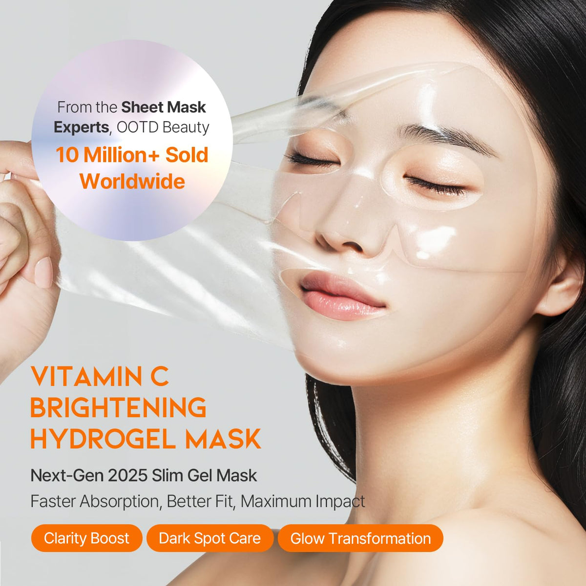 OOTD Vitamin C Hydrogel Mask application close-up showing smooth adhesion.