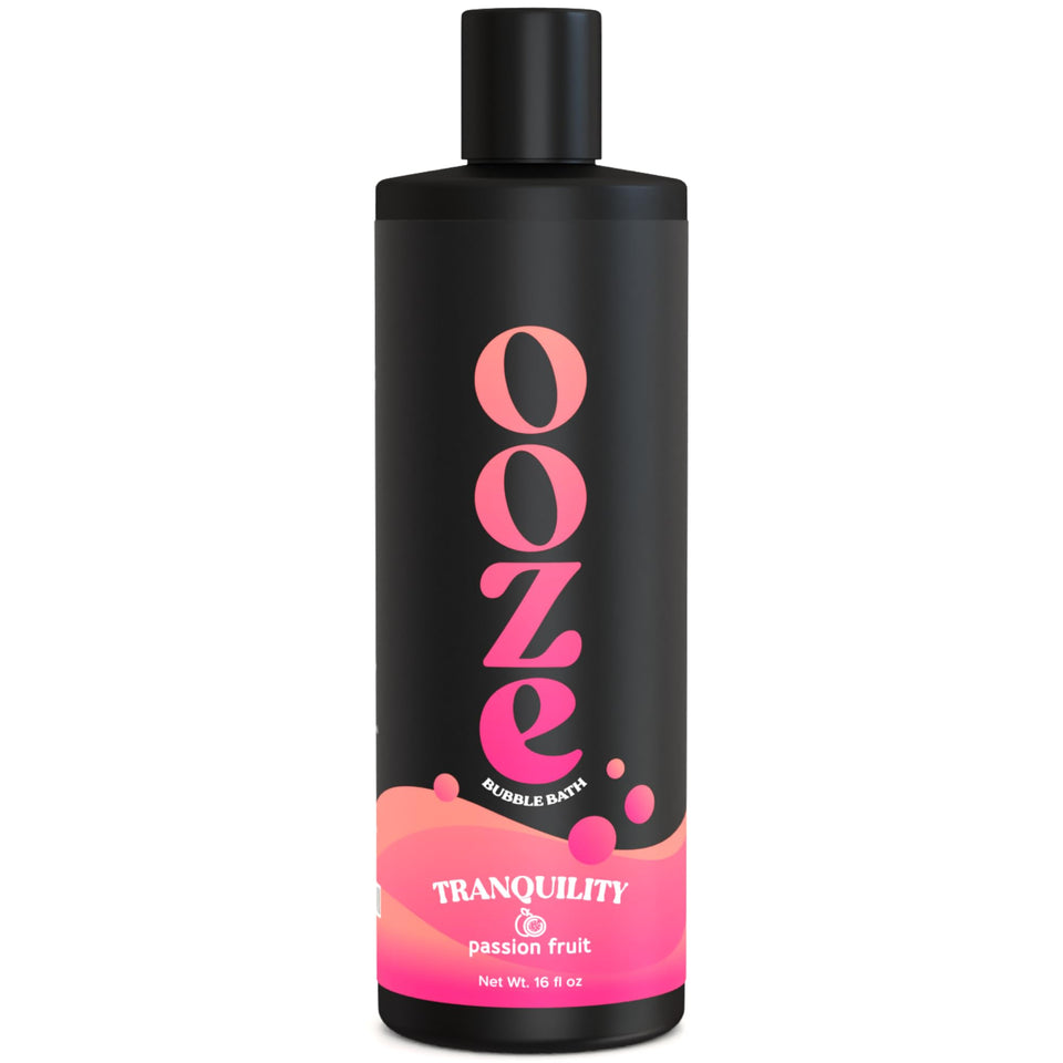 OOZE Passion Fruit Bubble Bath pour creating a fragrant, relaxing bath with rich bubbles