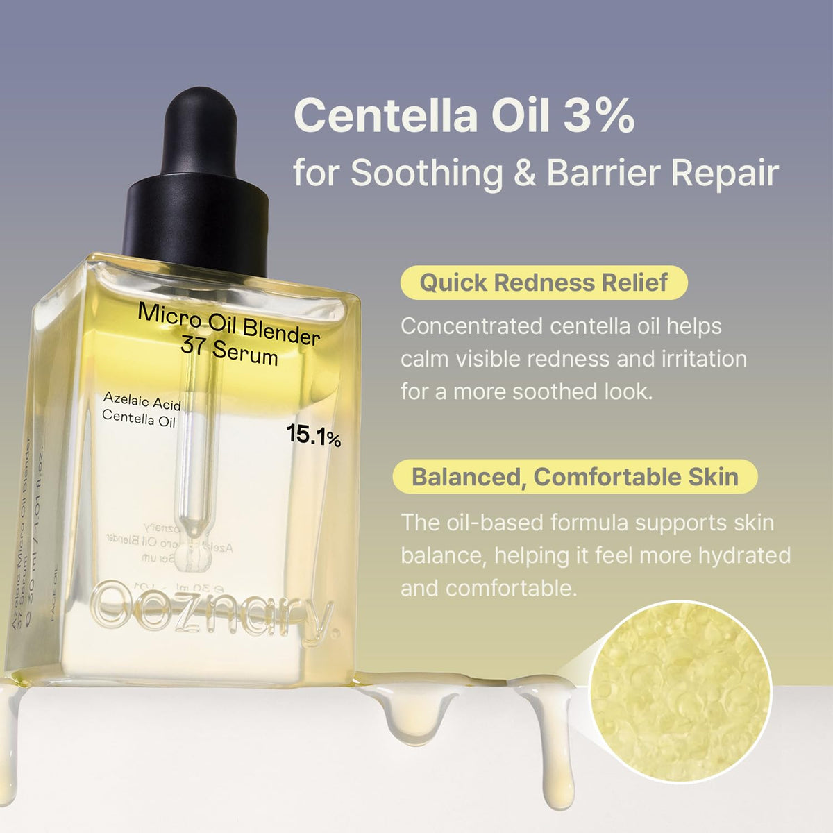OOZNARY Azelaic Micro Oil Blender 37 serum on vanity communicates premium skincare