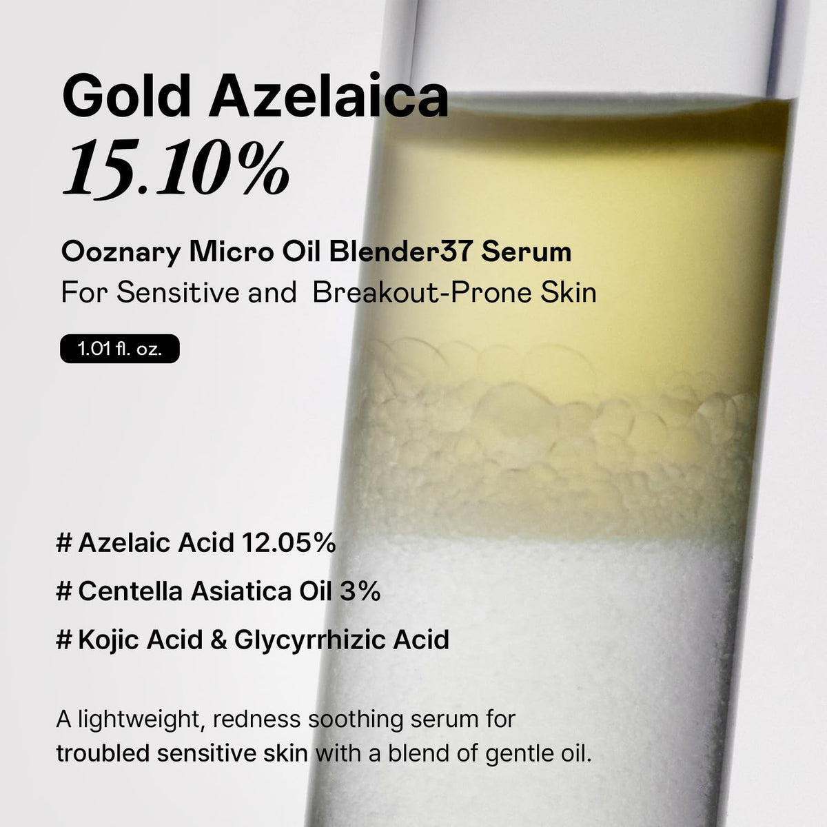 OOZNARY Azelaic Micro Oil Blender 37 serum dropper close-up enables precise application