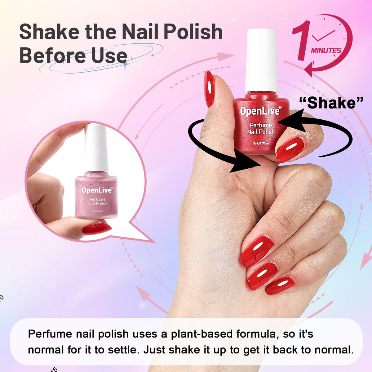 OpenLive fast-dry polish dries in about 120 seconds for quick manicures