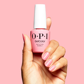 OPI Bathtime Bubbly dries instantly under LED, reducing smudges.