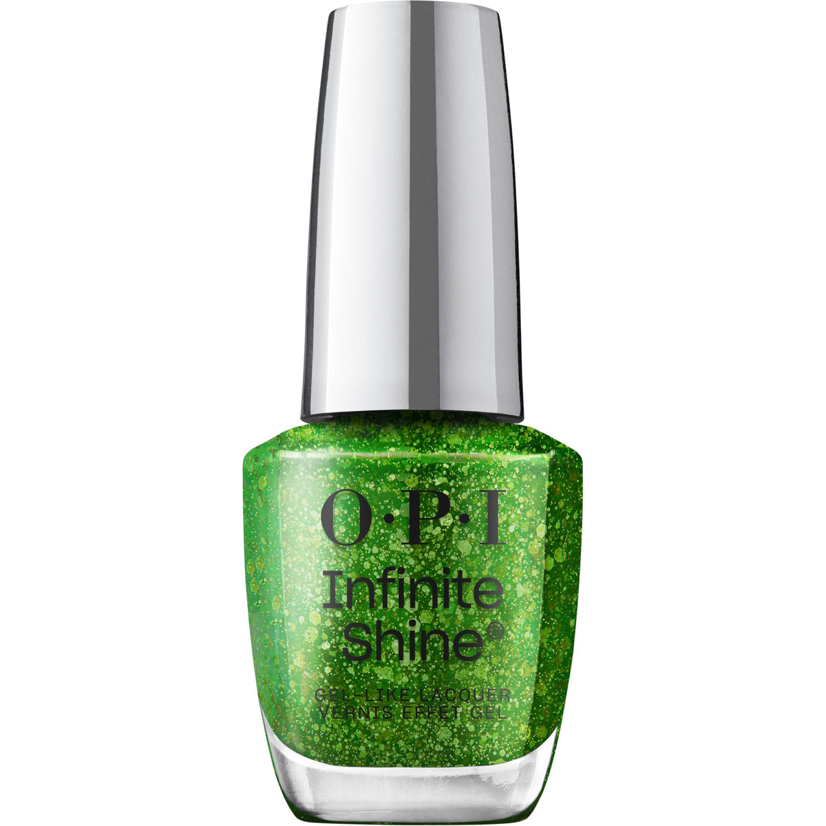 OPI CelebrATE That bottle with glittery green jelly finish for bold color.