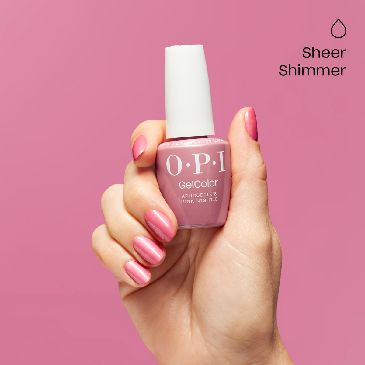 OPI GelColor Aphrodite's Pink Nightie nails during application show even color.