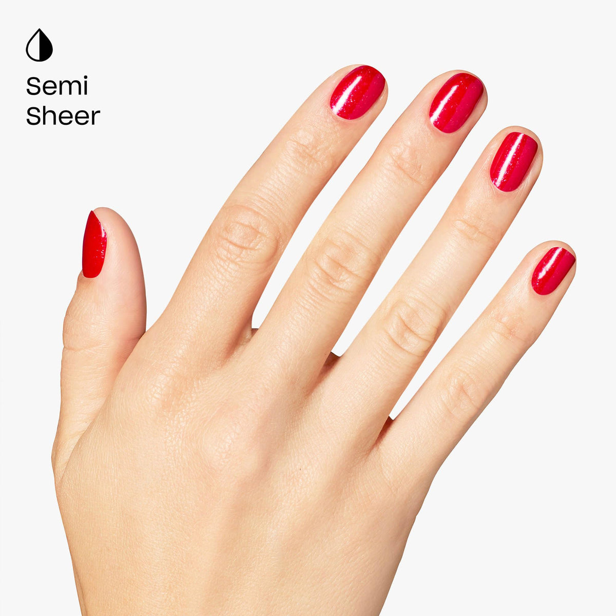 Close-up of glossy Big Apple Energy nails with shimmering finish.