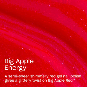 OPI GelColor Big Apple Energy swatch shows vibrant red shimmer for long-lasting wear.