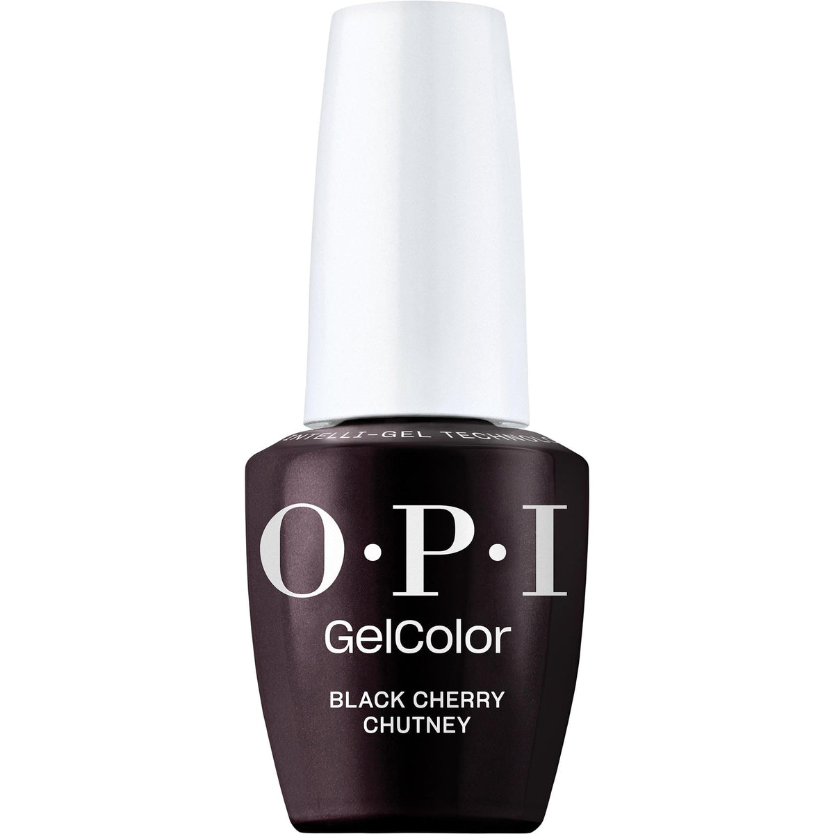 OPI GelColor Black Cherry Chutney bottle shows rich pearl-black red with lasting shine.