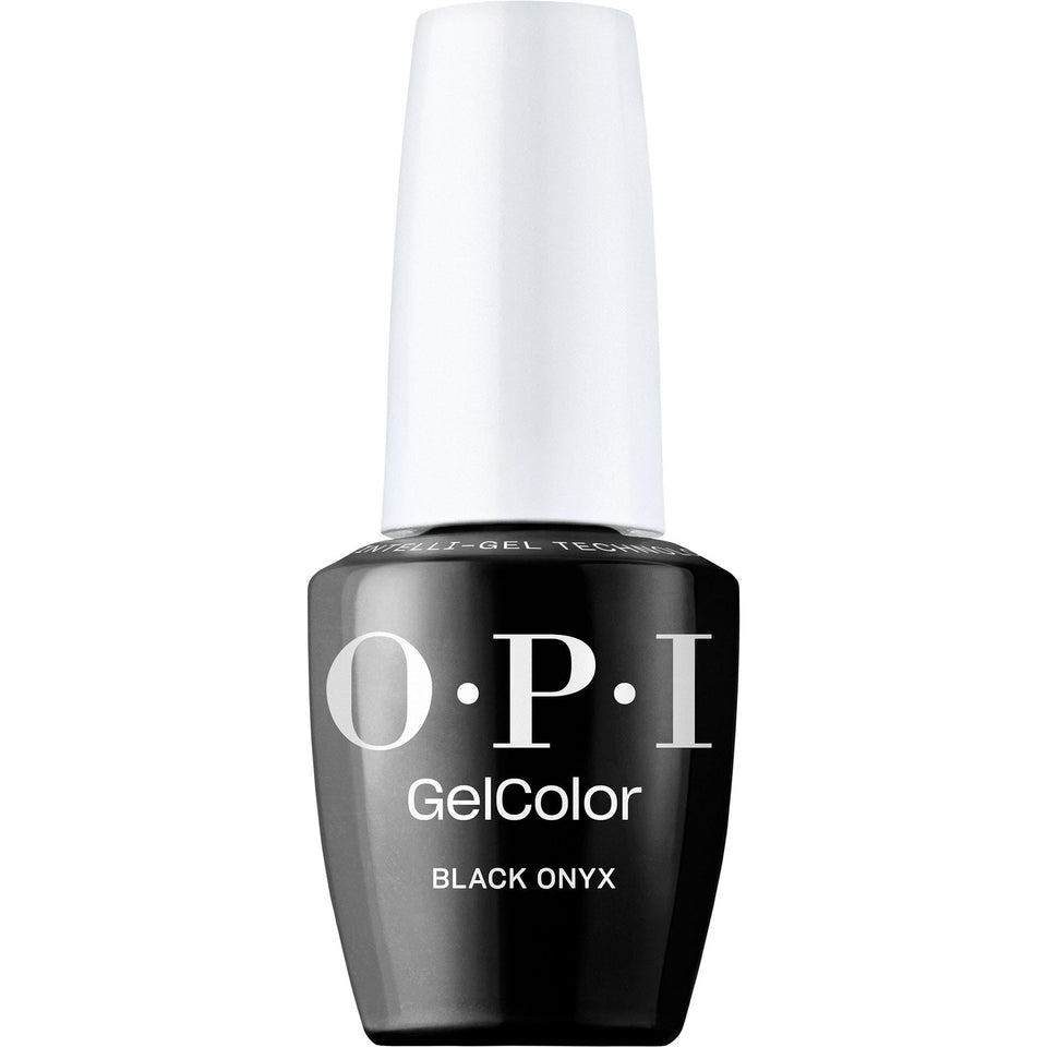 OPI GelColor Black Onyx bottle shows deep opaque finish for dramatic nails