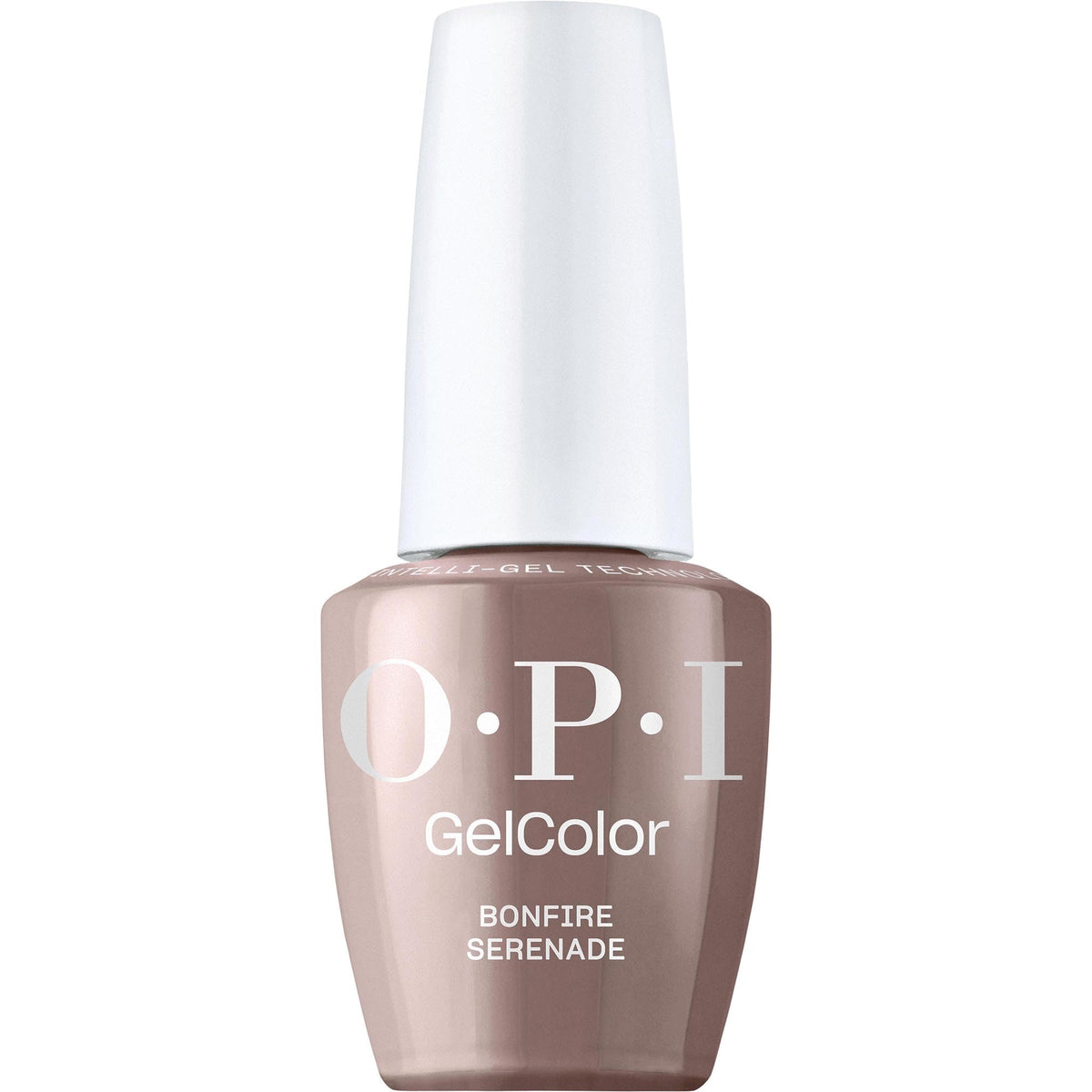 OPI GelColor Bonfire Serenade bottle shows rich dark brown crème finish with long-lasting shine.