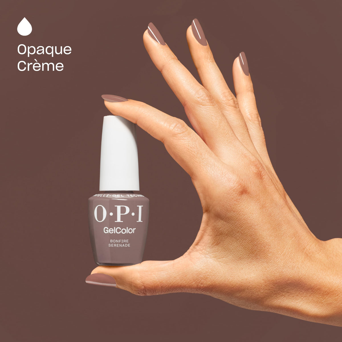 OPI Star Light LED lamp cures Bonfire Serenade in 30 seconds for quick results.