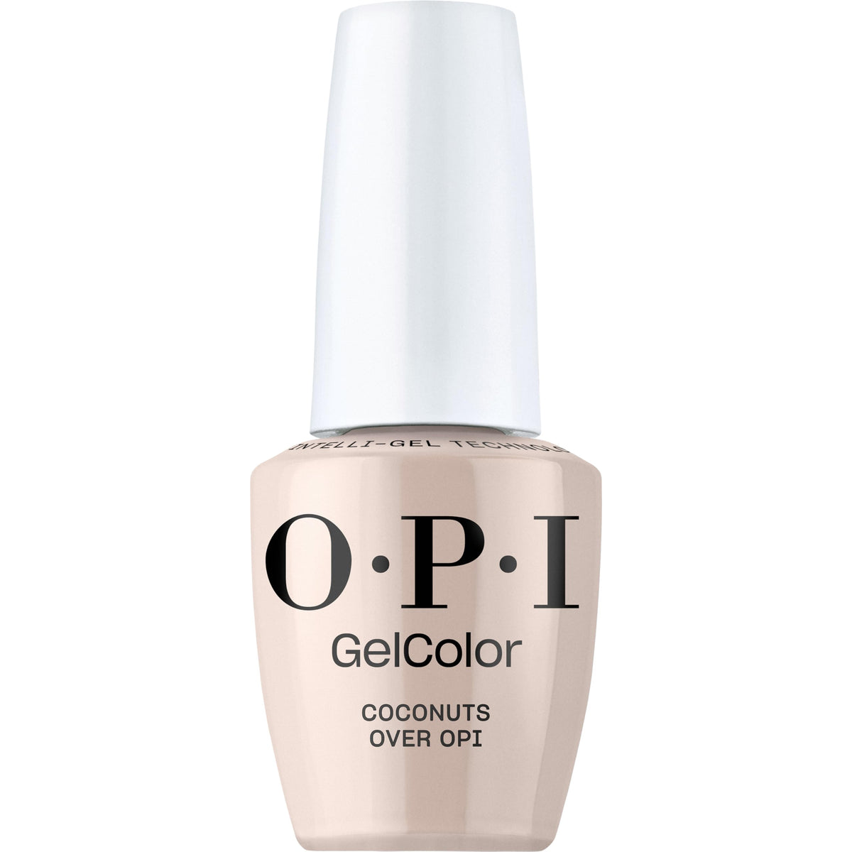 OPI GelColor Coconuts Over OPI bottle shot shows creamy nude creme with even coverage.