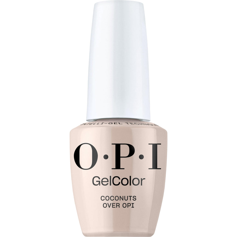 OPI GelColor Coconuts Over OPI bottle shot shows creamy nude creme with even coverage.