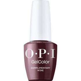 OPI GelColor Complimentary Wine bottle shows rich burgundy shade for salon color