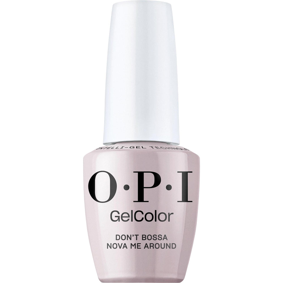 OPI GelColor Don't Bossa Nova Me Around bottle front highlights long-lasting purple-gray crème finish.
