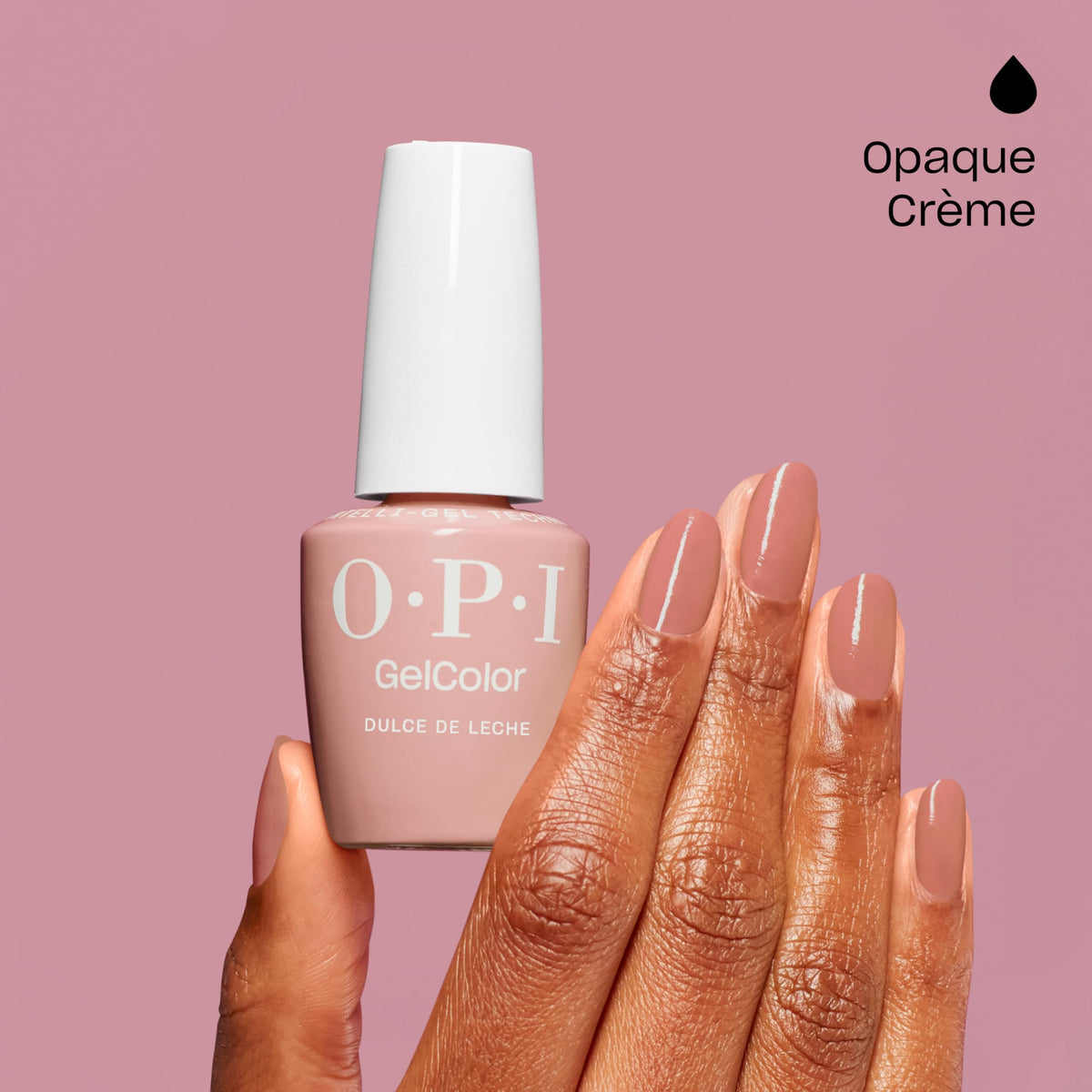 OPI GelColor Dulce de Leche under LED lamp for quick dry