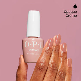 OPI GelColor Dulce de Leche under LED lamp for quick dry