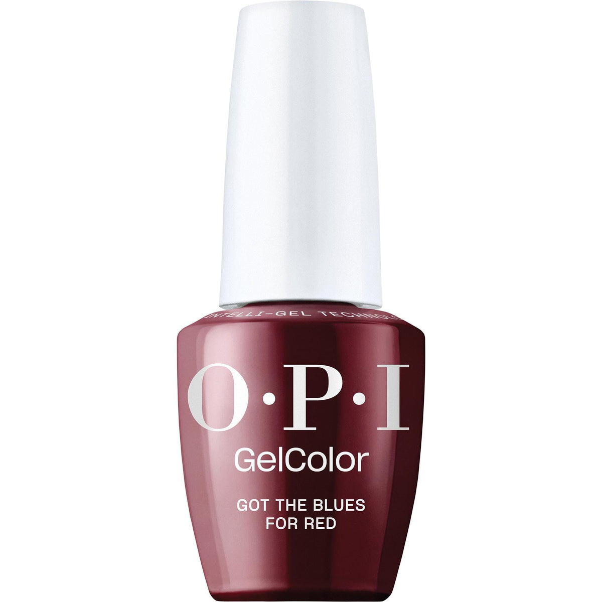 OPI GelColor Got the Blues for Red bottle closeup shows bold pigment for salon-grade color.