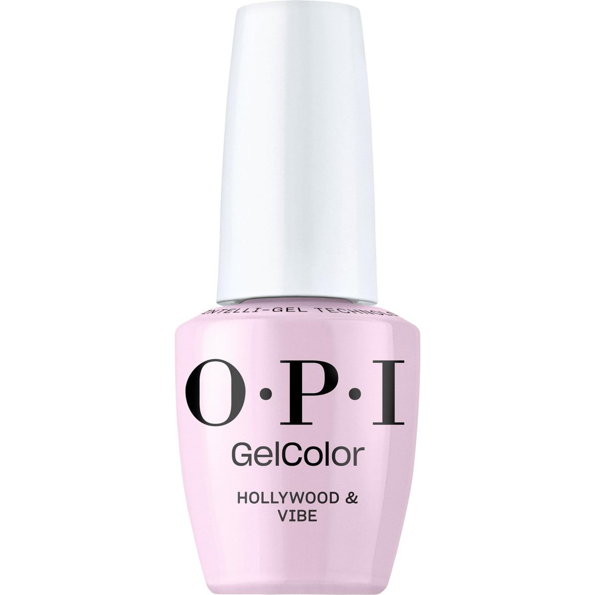 OPI GelColor Hollywood and Vibe bottle shows a creamy pink finish for salon-grade nails.