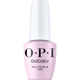 OPI GelColor Hollywood and Vibe bottle shows a creamy pink finish for salon-grade nails.
