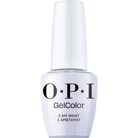 OPI GelColor I Am What I Amethyst bottle shows rich lilac color with salon-grade shine.