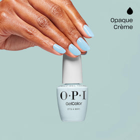 OPI GelColor It's a Boy! nails under Star Light LED lamp—30-second cure