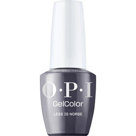 OPI GelColor Less is Norse bottle shows dark cool gray blue shade for salon-grade shine