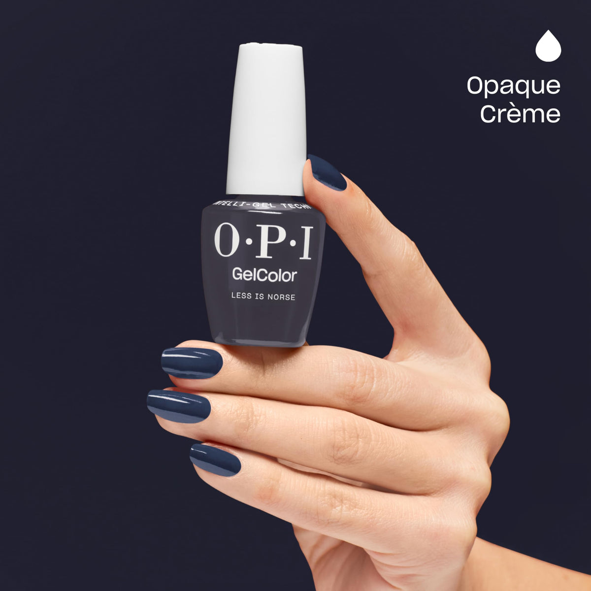 OPI GelColor Less is Norse cures quickly under LED for smudge-free results