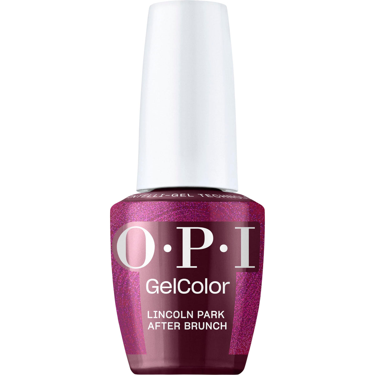 OPI GelColor Lincoln Park After Brunch bottle shows rich maroon creme for lasting shine