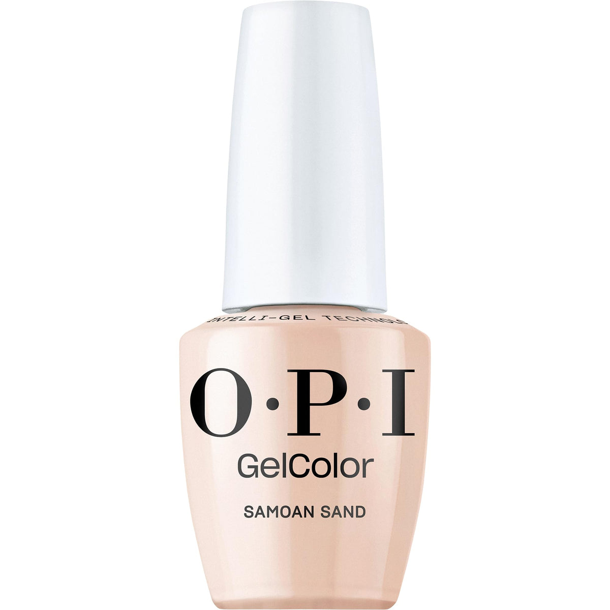 OPI GelColor Samoan Sand bottle close-up showing creamy beige-pink shade for nails.