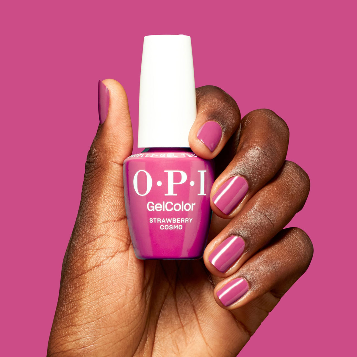 OPI GelColor Strawberry Cosmo applying on nail shows smooth even coverage