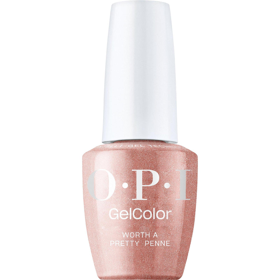 OPI GelColor Worth a Pretty Penne bottle close with lasting, glossy copper shimmer