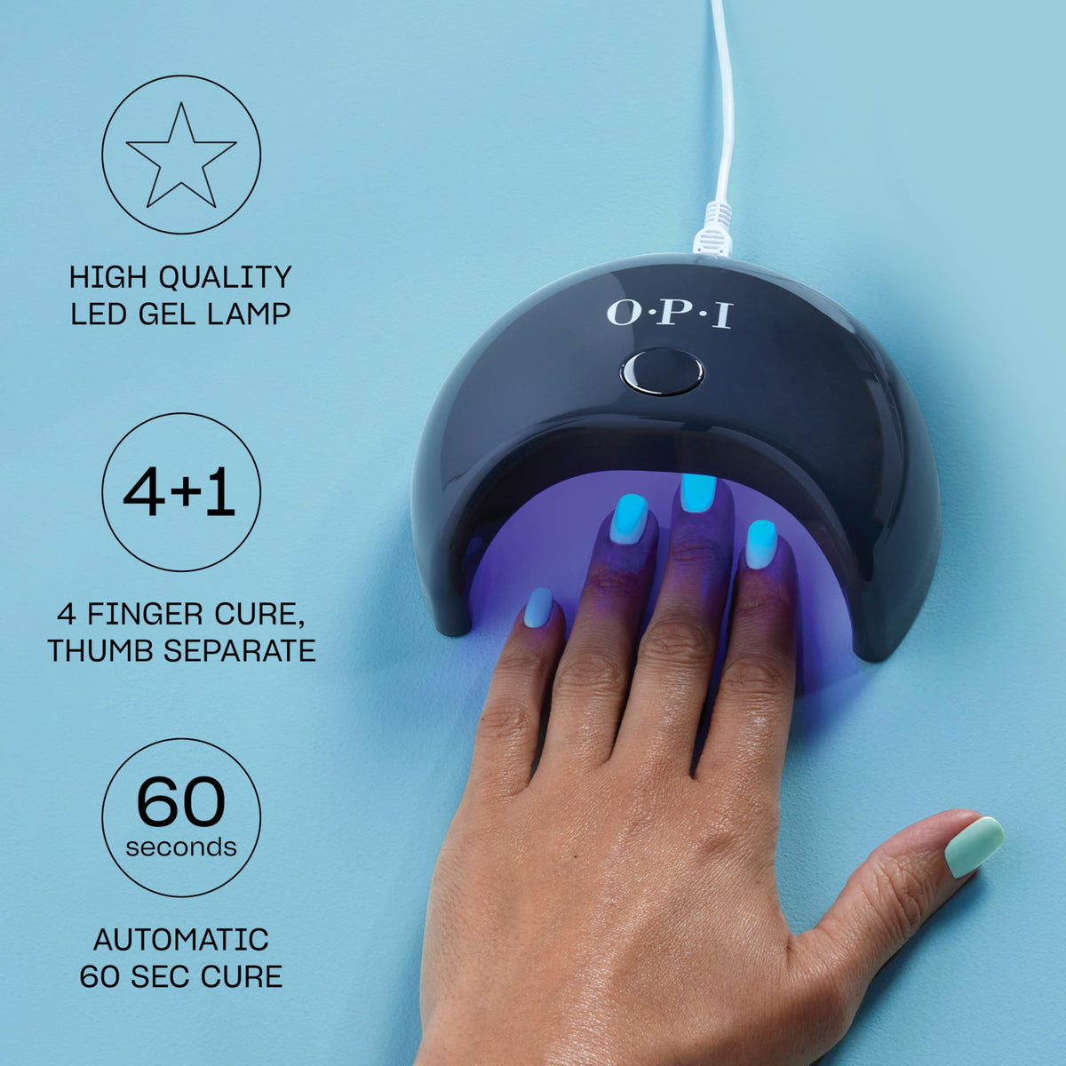 OPI GELement LED lamp mirrored interior for thorough curing.