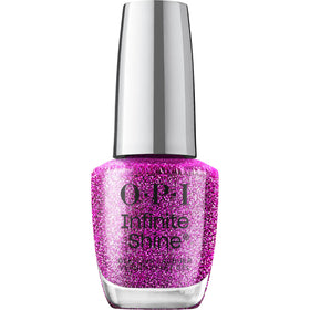 OPI Infinite Shine A Lil Suga and Spice bottle reveals lilac base with sparkling flecks