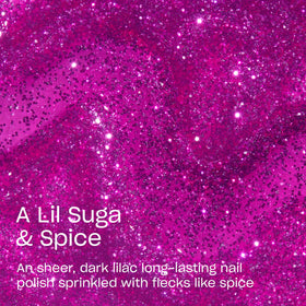 OPI Infinite Shine A Lil Suga and Spice swatch shows multicolor flecks over a lilac glow