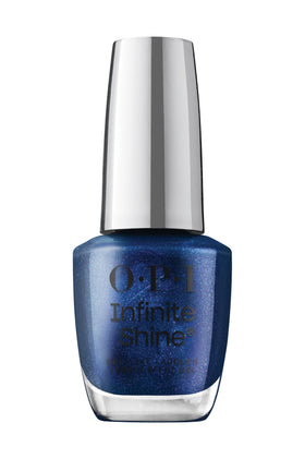 OPI Infinite Shine Awe Night Long bottle with a navy shimmer finish