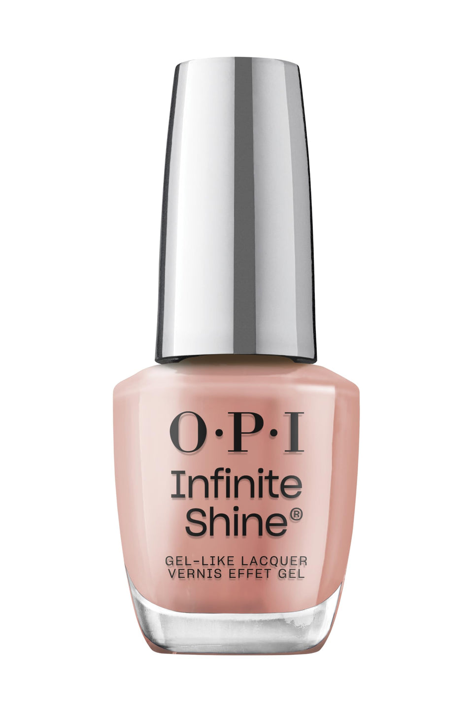 OPI Infinite Shine Barefoot in Barcelona bottle shows gel-like long wear.