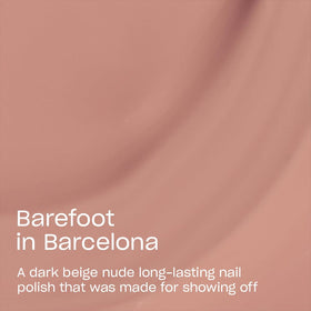 OPI Infinite Shine Barefoot in Barcelona color close-up reveals rich dark beige nude.