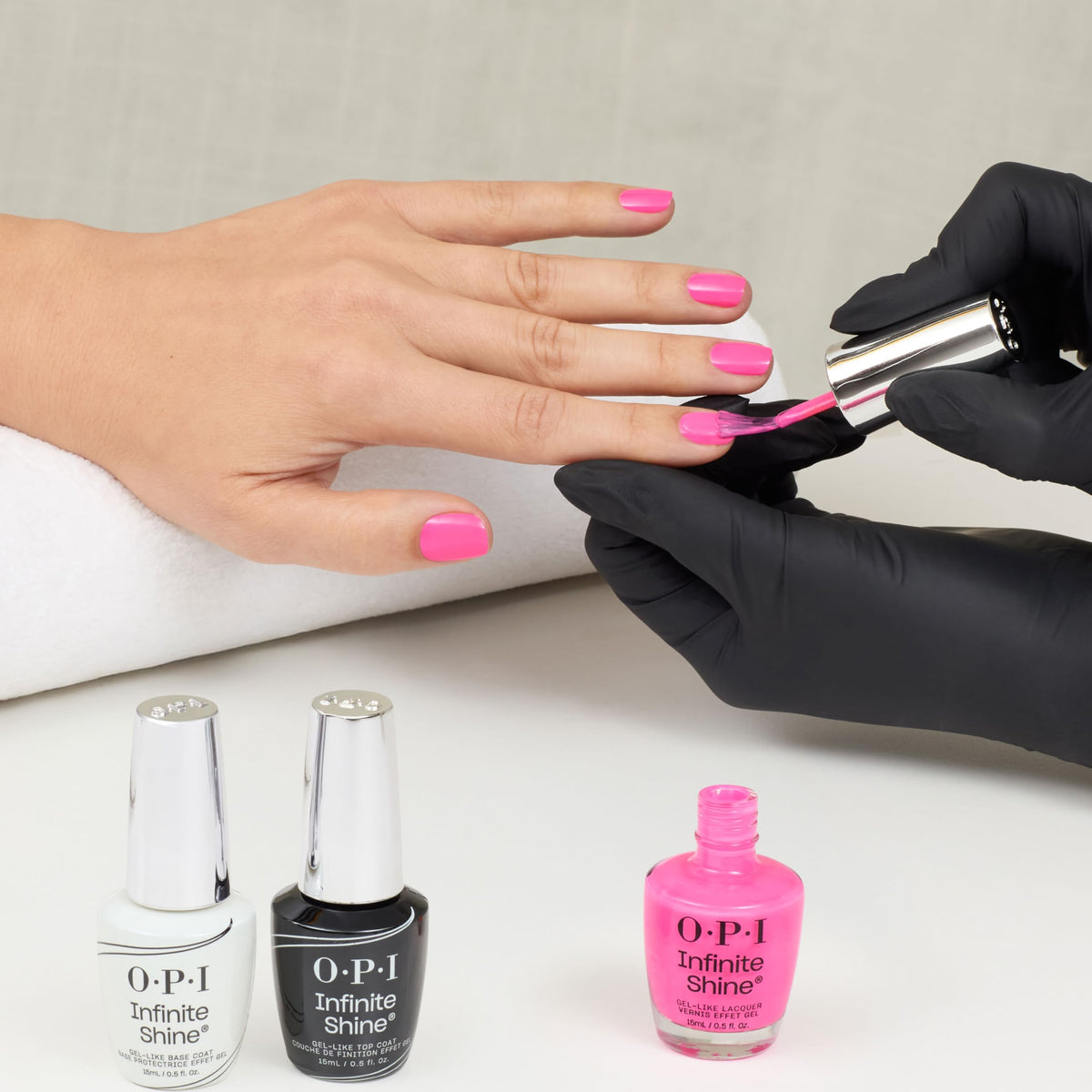 OPI Infinite Shine Beat Goes Neon application steps support smooth, even coats.