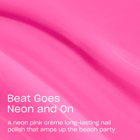 OPI Infinite Shine Beat Goes Neon swatches reveal vibrant pink tone and gel-like durability.