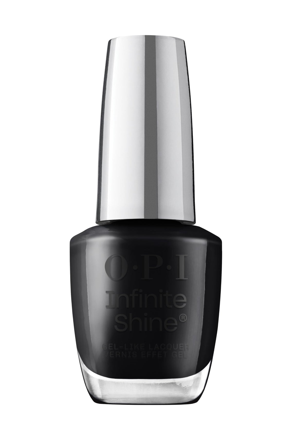 OPI Infinite Shine Black Onyx bottle shows rich black creme with high gloss