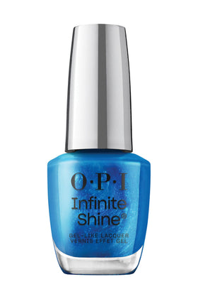OPI Infinite Shine Do You Sea What I Sea bottle glistening with ocean-blue shimmer for long-lasting gloss.