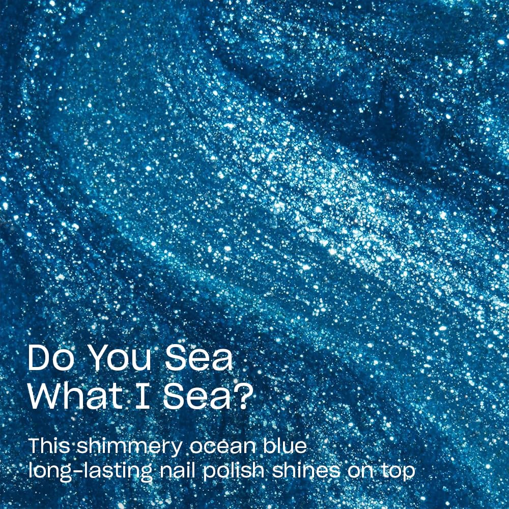 OPI Infinite Shine swatch on nails shows rich ocean blue shimmer and long-lasting color.