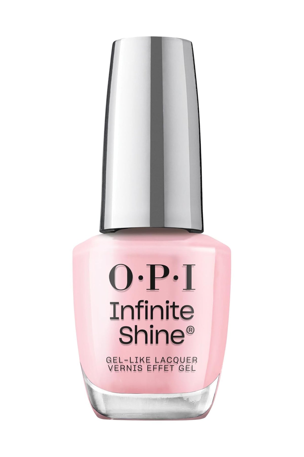 OPI Infinite Shine It’s a Girl bottle close-up, sheer pink gel-like finish, salon-ready.