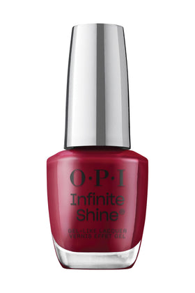 OPI Infinite Shine Malaga Wine bottle on glossy display showing long-lasting color and shine.