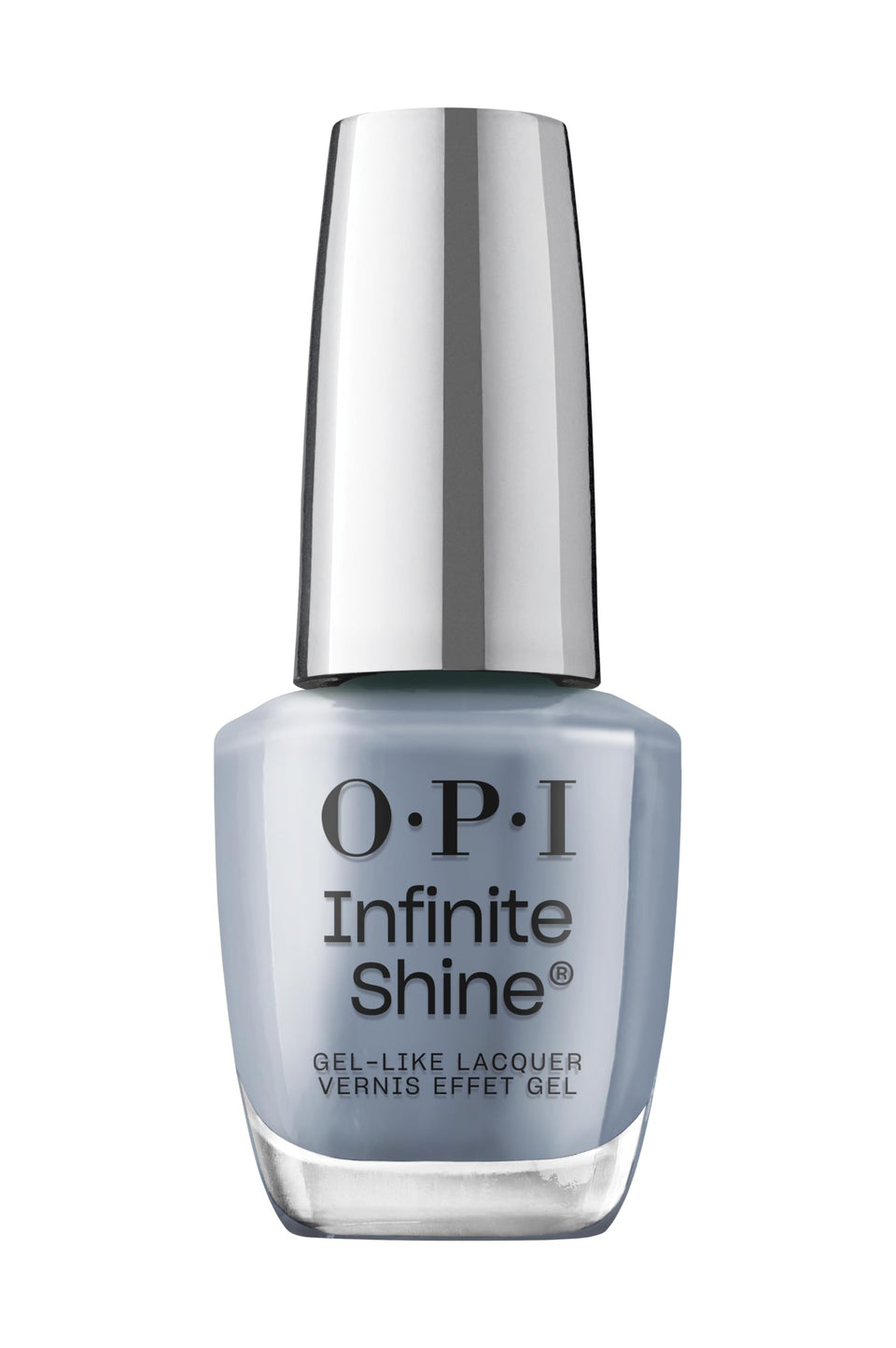 OPI Infinite Shine Pure Jean-ius bottle shows gel-like gloss and long wear.